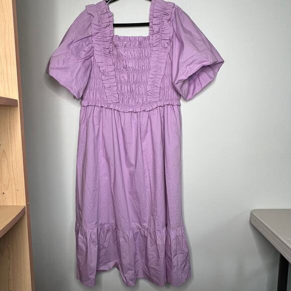 English Factory Purple Poplin Puff Sleeve Midi Dress Size 1X - Picture 2 of 7